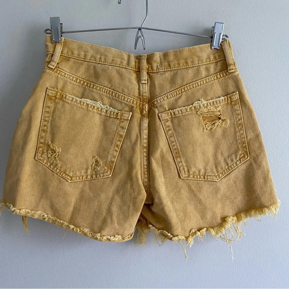 WE The Free Free People Maggie Destroyed yellow 100% Cotton Jean Shorts Size 24 - Picture 8 of 12